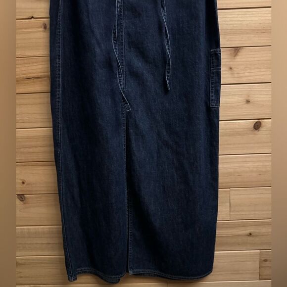 Vintage Jones Jeans Size Large Denim Cotton Dark Rinse Tie Back Maxi Dress - Picture 8 of 12